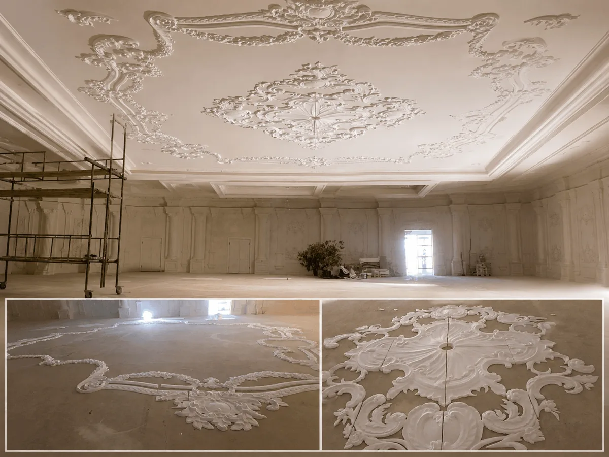 Large decorative ceiling elements in an event venue