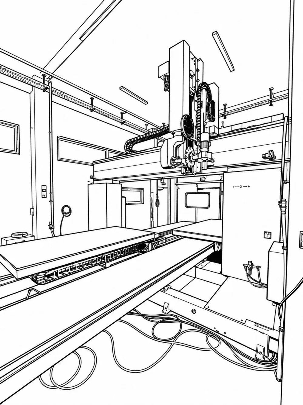 Gantry dual-table CNC cutting machine – technical drawing