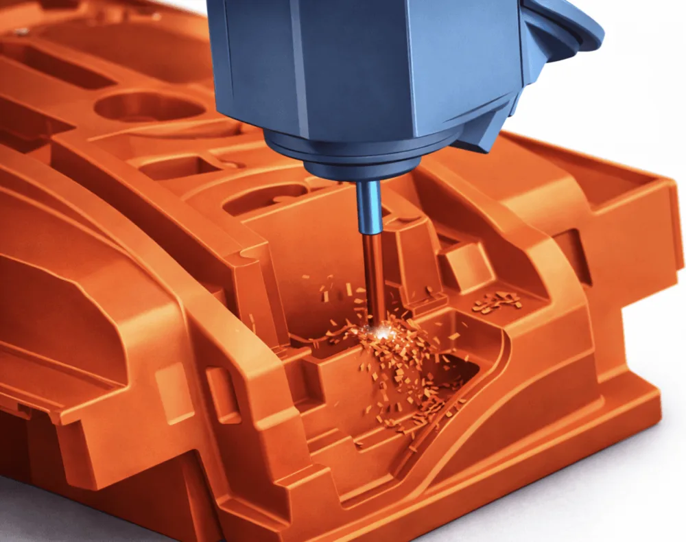 5-axis CNC machine milling a mold
